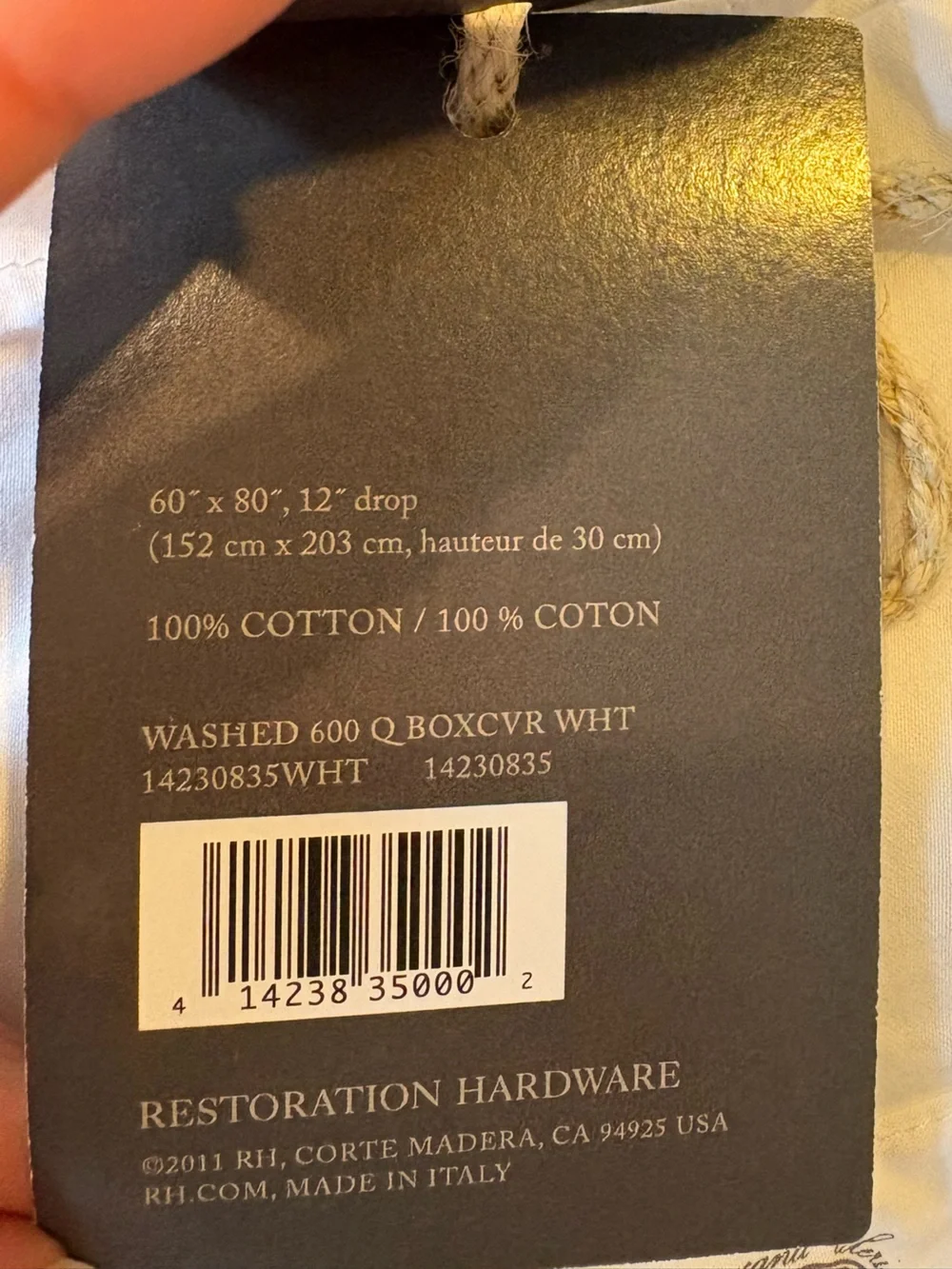 Restoration Hardware || Italian Vintage-Washed Sateen Box Spring Cover Queen NWT
